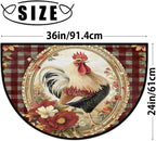 Half Round Door Mat Vintage Plaid Rooster Chicken Non-Slip Semi Circle Area Rug Washable Half Moon Hearth Rugs for Indoor Outdoor Bathroom Kitchen Patio Runner Mat Laundry Room Home Decoration