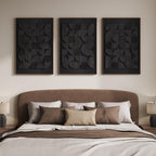 Framed 3D Wood Black Abstract Textured Wall Decor Living Room, 24x36 Inch