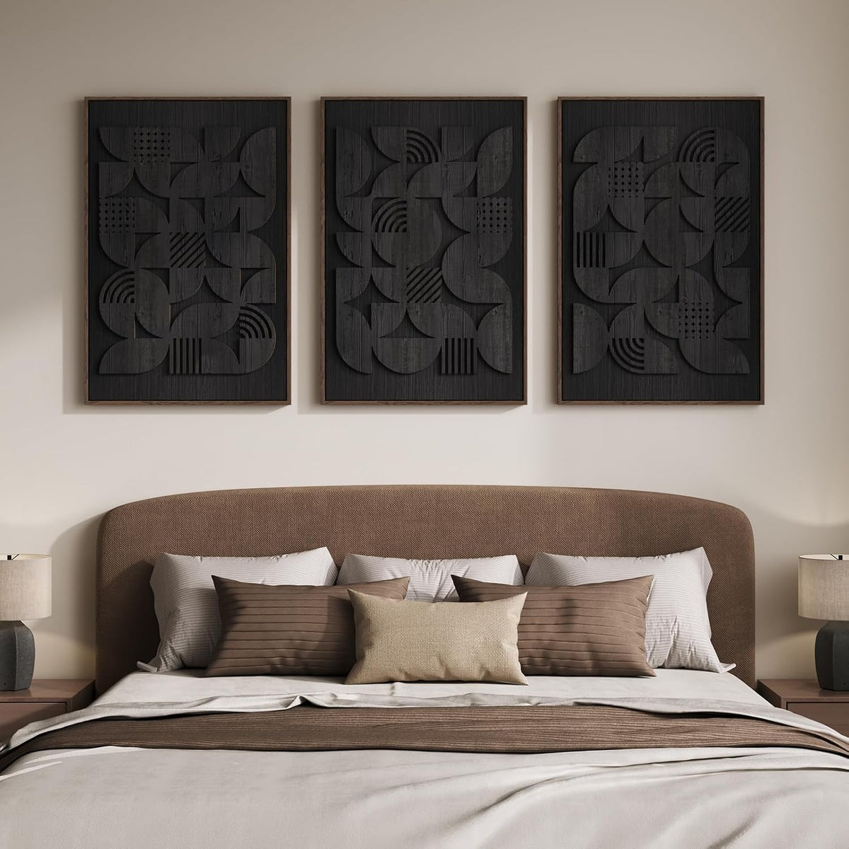 Framed 3D Wood Black Abstract Textured Wall Decor Living Room, 24x36 Inch
