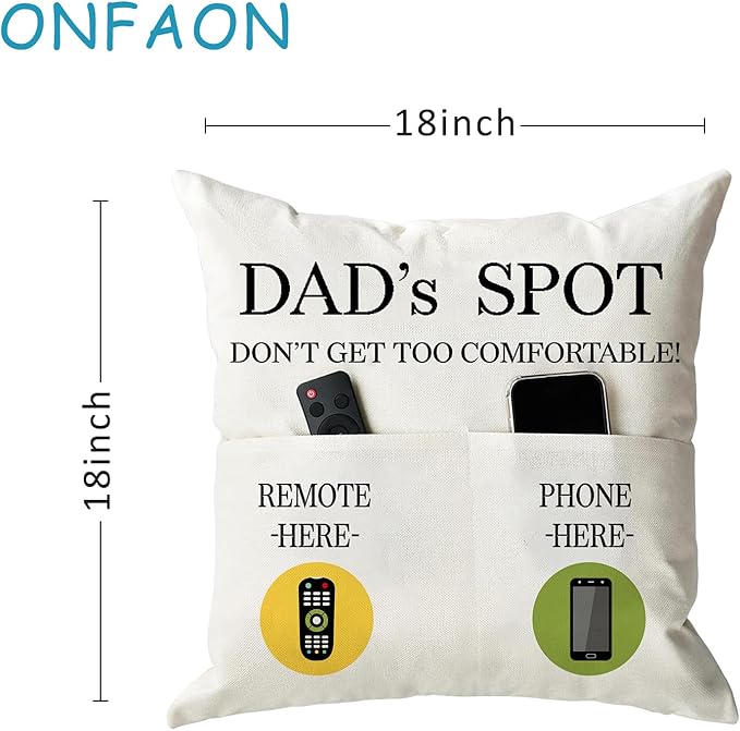ONFAON Father's Day Throw Pillow Case, Dad's Spot Throw Pillow Covers 18 x 18 - Image 3
