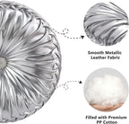 HIG Set of 2 Handcrafted Silver Ruched Round Throw Pillows – 14.5’’ Metallic - Image 3