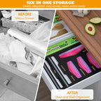DALSHABET 6 in 1 Bamboo Bag Organizer with Foil and Wrap Dispenser, Black