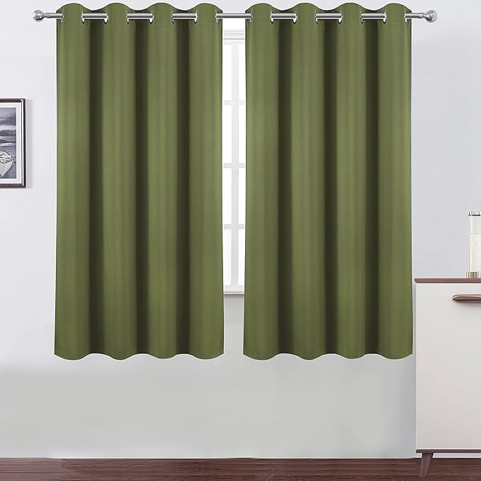 LEMOMO Olive Green Blackout Curtains 66 x 63 Inch Length/Set of 2 Curtain by Lemomo