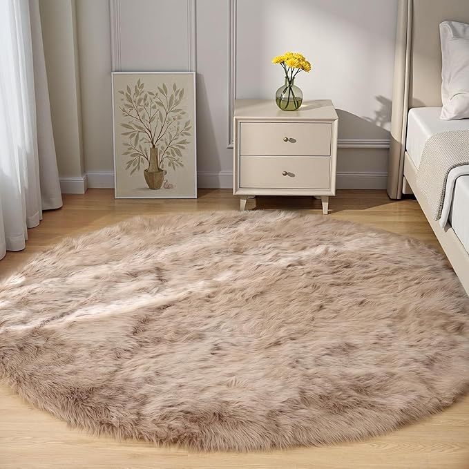 Goolela Circle Sheepskin Rug 5ft Round Fluffy Fuzzy Furry Carpet by Goolela