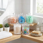 6 Pack Acrylic Qtip Holder with Labels, Qtip Jars for Bathroom