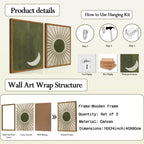 Framed Boho Sun and Moon Canvas Wall Art Set of 2, Vintage Sage Green Bohemian Pictures Wall Decor, Mid Century Modern Abstract Minimalist Paintings Prints for Living Room Bedroom Office 16x24 inch