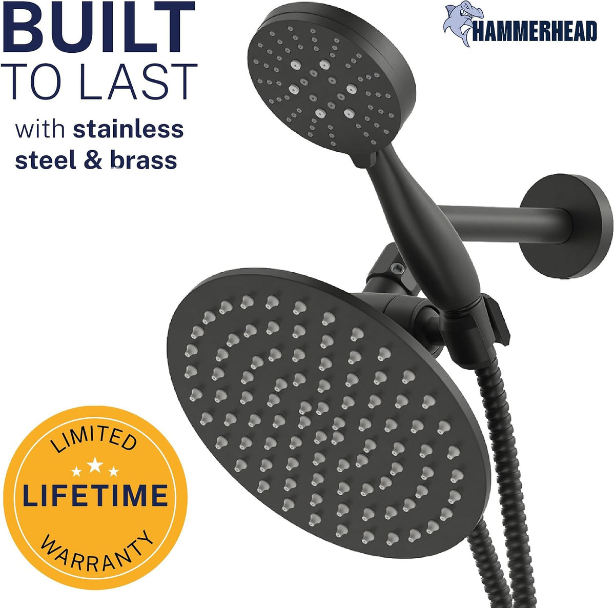 HammerHead Metal Dual Shower Head Combo With Handheld and Rainfall