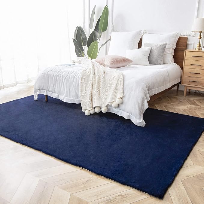 Ashler Faux Fur Rug, Ultra Soft Faux Rabbit Fur, Dark Blue Area Rugs, 5 x 7 - Image 4