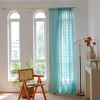 Deeprove Green Boho Curtains 84 Inches Long for Bedroom Nursery Room, Cyan Coastal Teal Plaids Embroidery Semi Blackout Bohemian Window Treatment Grids Drape Tassels, 1 Panel W52 x L84, Aqua