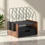 Desk Organizer with Drawer, Desktop File Organizer and Paper Tray Organizer with Vertical File Holder, Office Desk Accessories for Mail, Documents, Papers, Notebooks and Home Office Storage