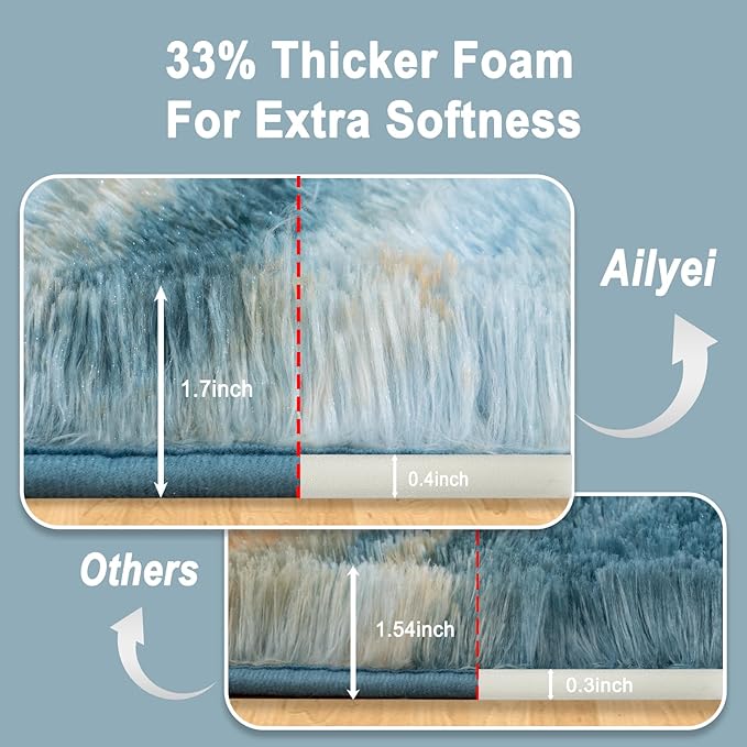 Soft Runner Rugs for Bedroom Hallways, 2x6 Abstract Blue Fluffy Shag Throw Area - Image 2