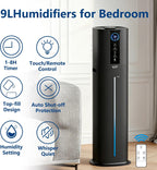 KZF 9L Smart Humidifiers for Bedroom Large Room, 2.3Gal Cool Mist Top Fill Diffuser App & Remote Control, 3 Mist Modes, Quiet Humidifier for Home Office Plant (Black, Remote Control)