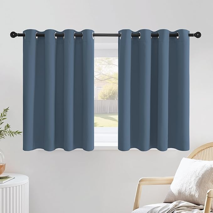 NICETOWN Smoky Blue Short Curtains 36 inches Long, Grommet Kitchen Window by NICETOWN