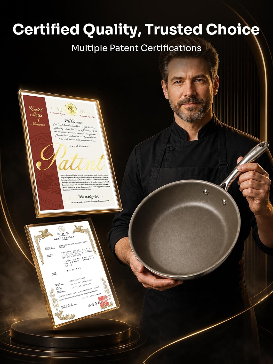Redchef Titanium Ceramic Nonstick Frying Pan 9.5" & Lid, Oven Safe to 600F