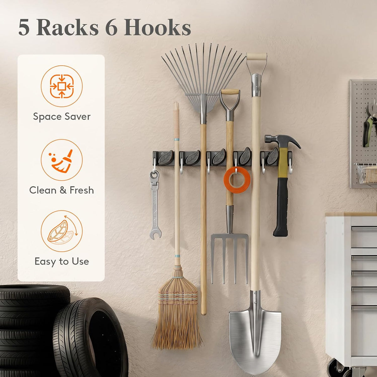 Lifewit Mop and Broom Holder Organizer Wall Mount Non-Slip, 1 Pack, Black