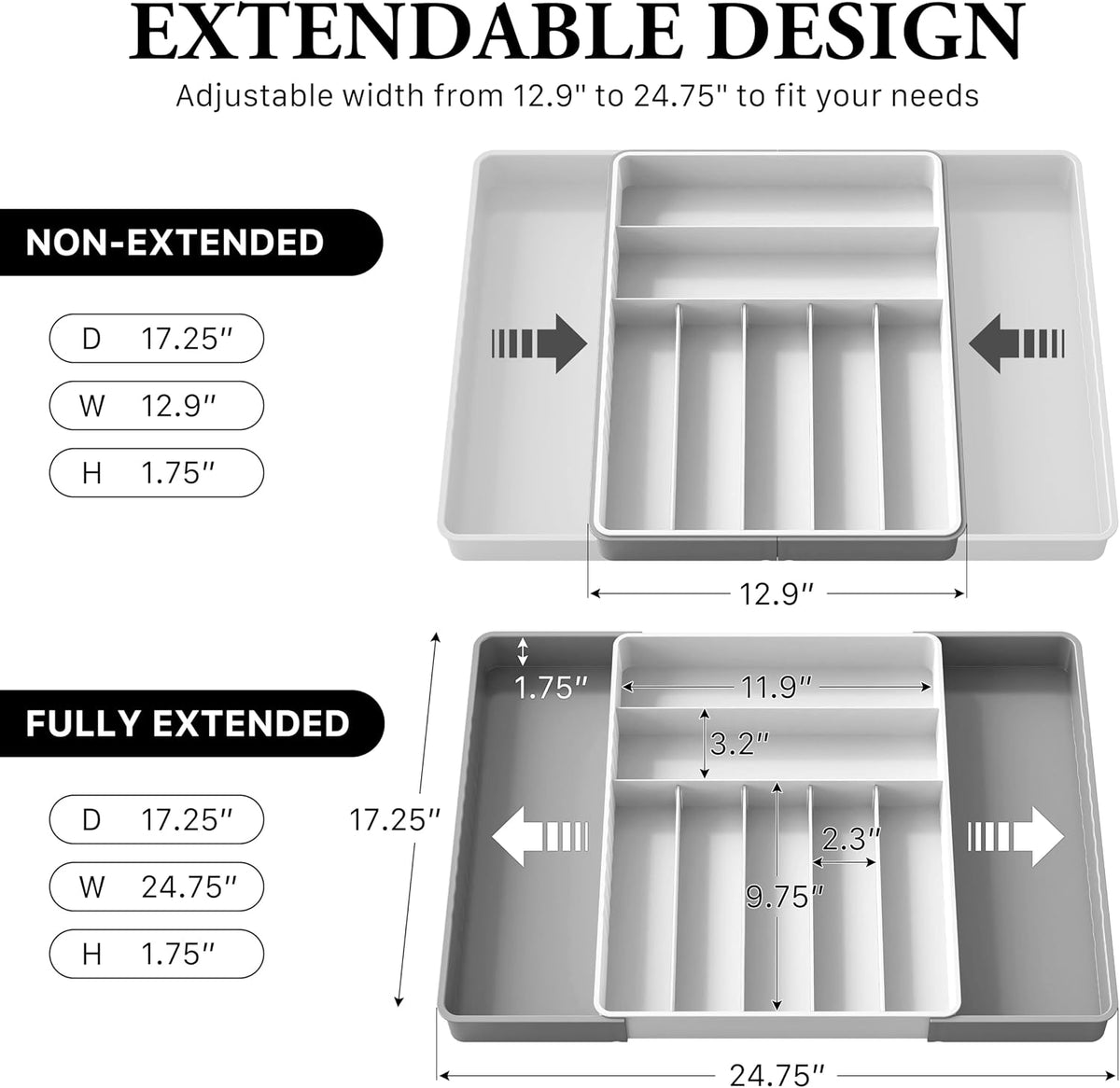 Simple Houseware Expandable Kitchen Drawer Flatware Organizer, Gray/White