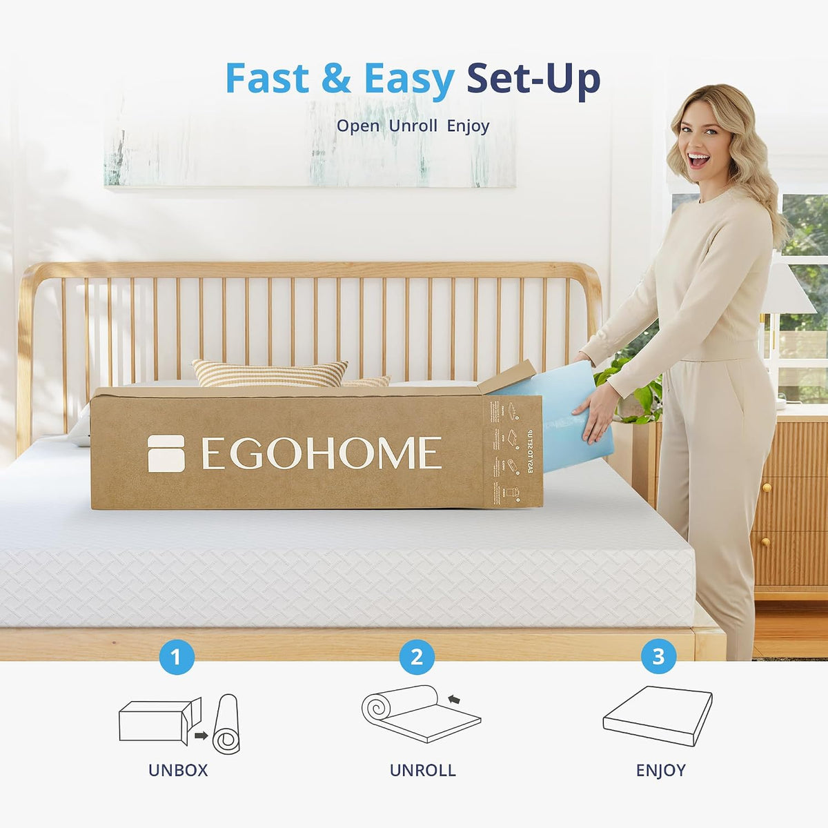 EGOHOME 3 Inch Full Memory Foam Mattress Topper- Cooling Gel Infused
