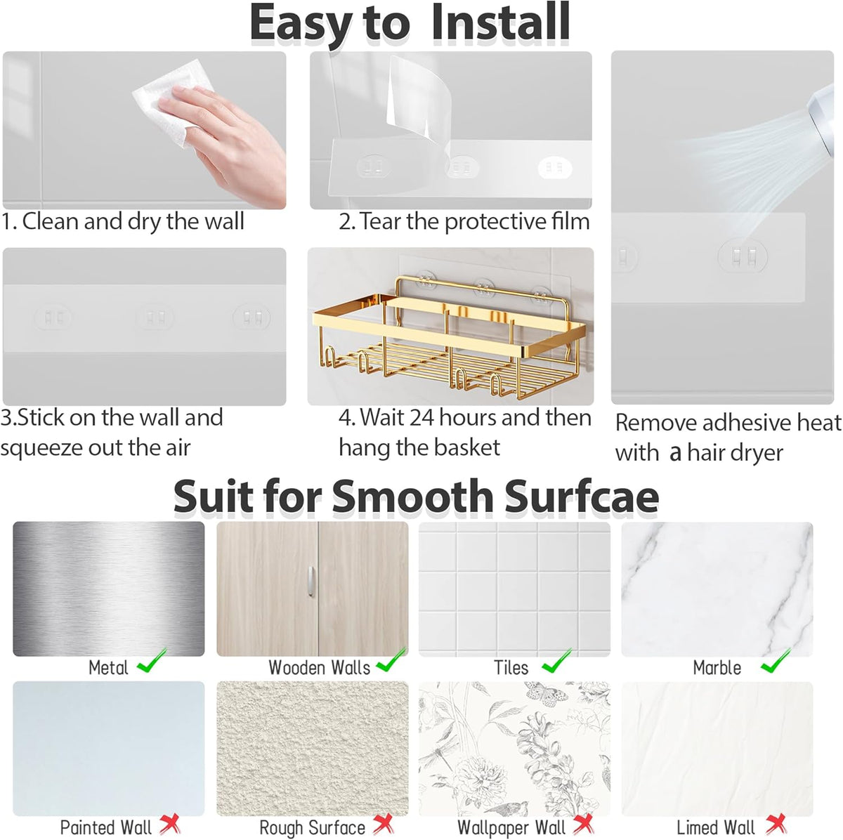 Liuoud 10 Pack Shower Caddy for Inside shower, Brite Gold Bathroom Storage