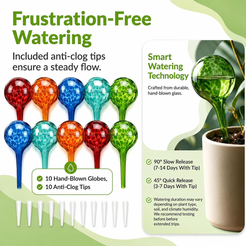 Plant Watering Globes 10 Pack– Self Watering Bulbs, Indoor & Outdoor Plants