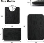 YIHOUSE Bathroom Rugs Set 3 Piece, Memory Foam Bath Mat Black