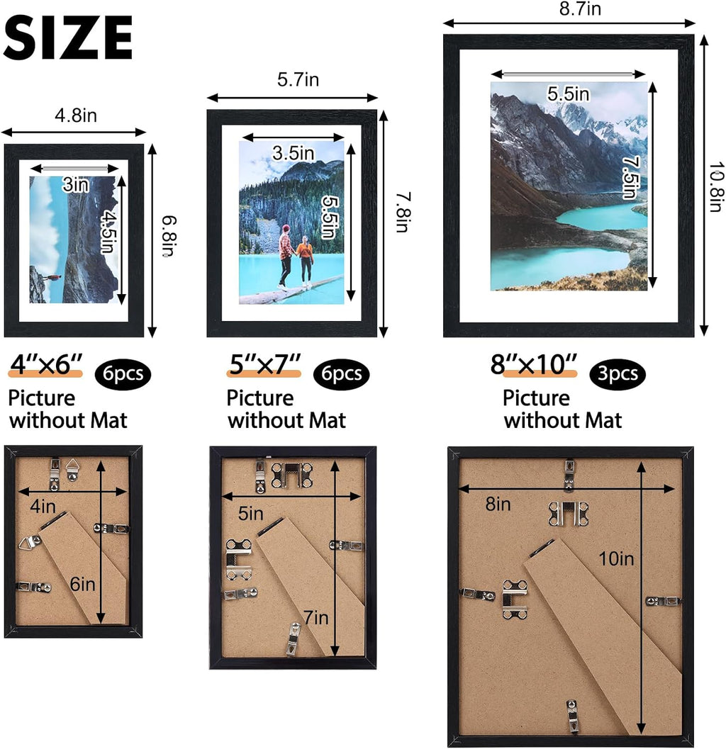 Fixwal Collage Picture Frames Set, 15 Pack, MDF, Black, 8x10, 5x7, 4x6