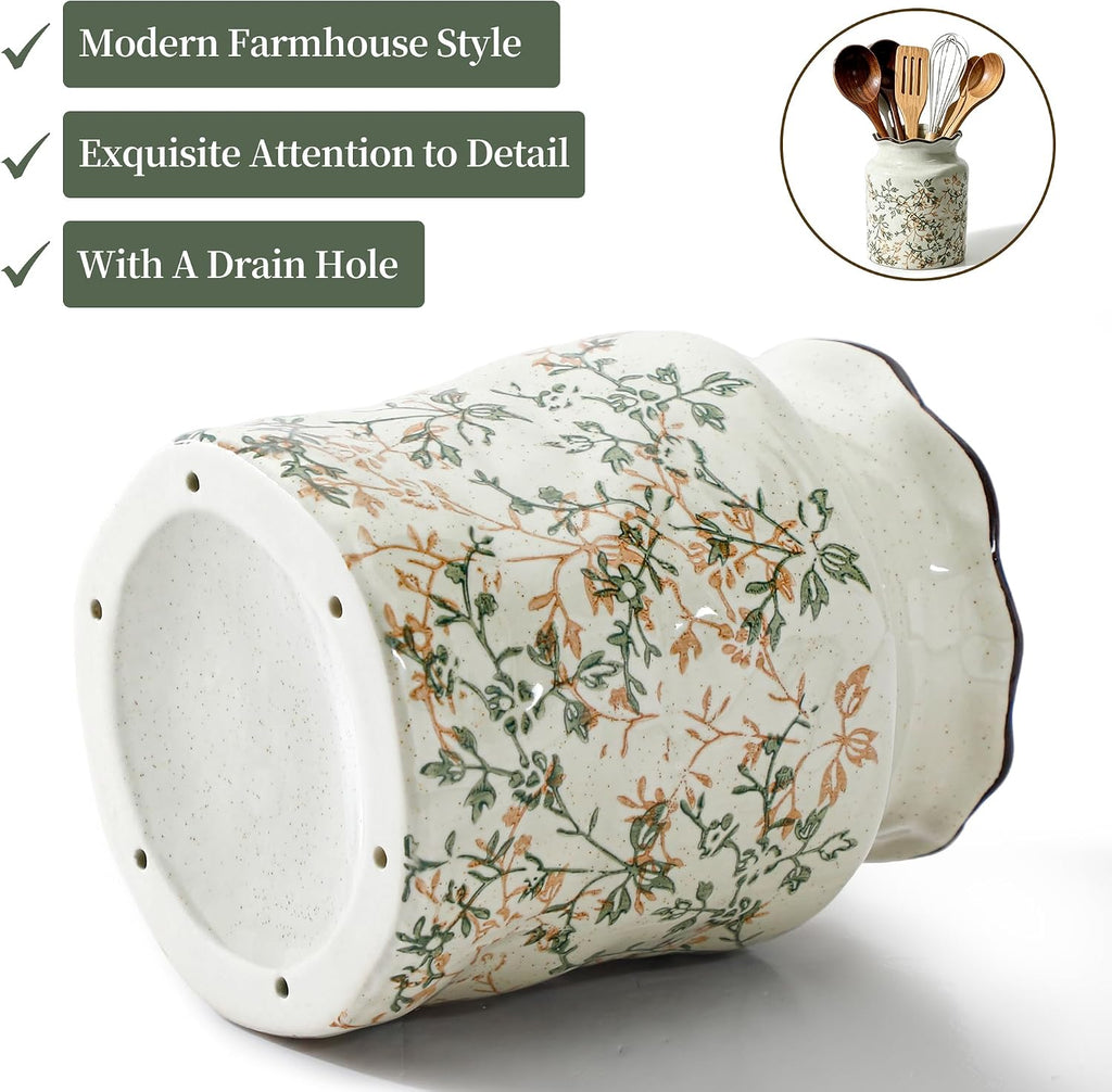Ceramic Utensil Holder For Kitchen Counter (Vine)
