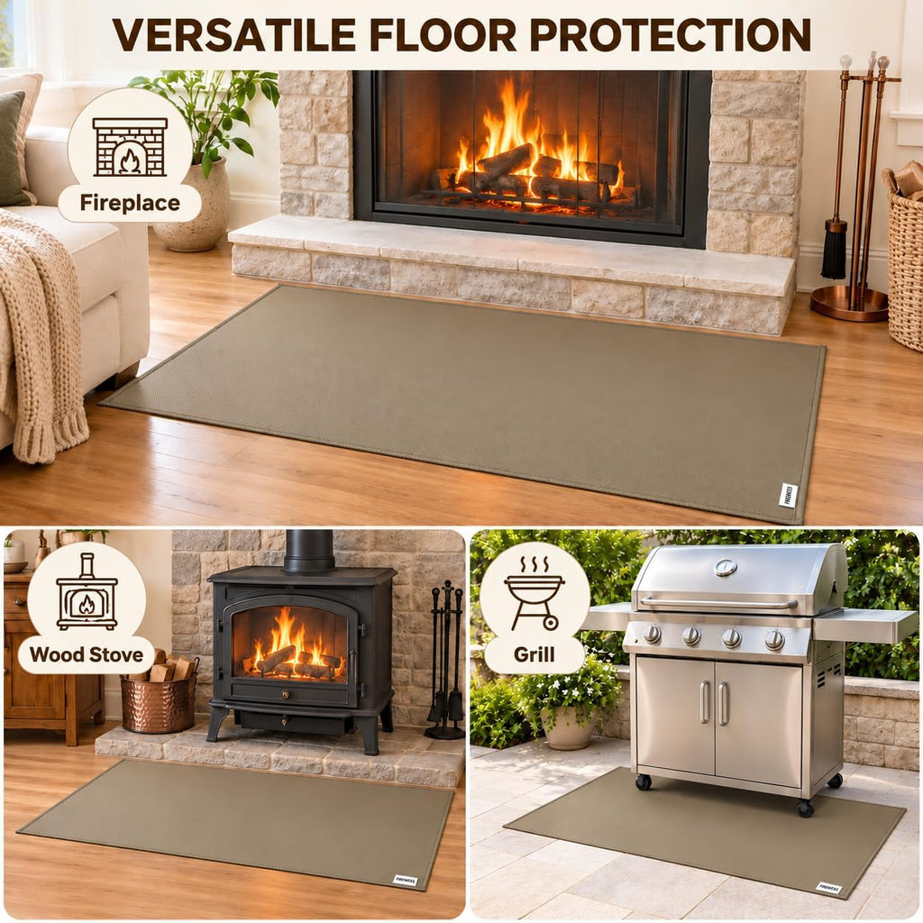 Fire Resistant Hearth Rug, 48 x 28 Inch Fireplace Mat, Brown
