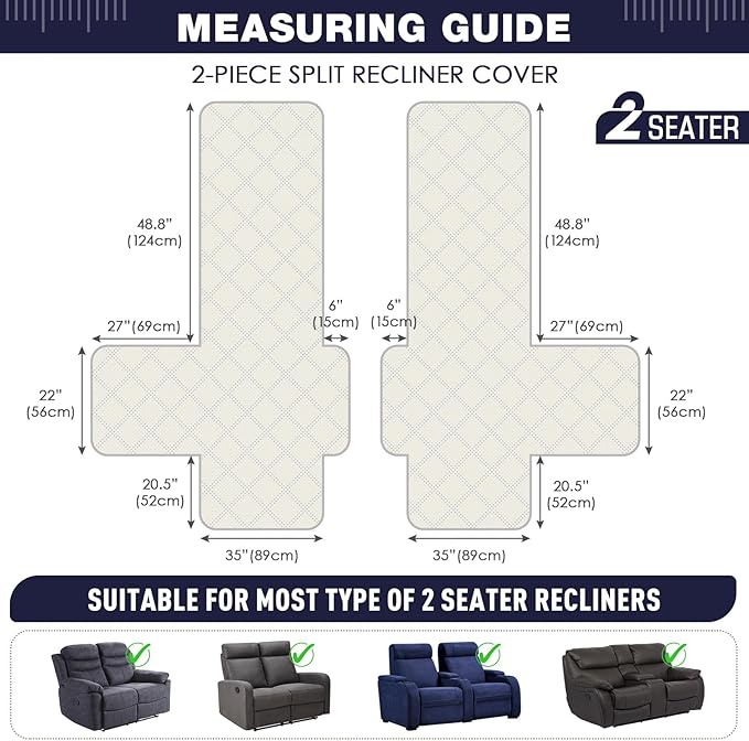 TAOCOCO 100% Waterproof Oversized Loveseat Recliner Cover, Non Slip Split Couch - Image 2