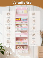 Criusia Over the Door Organizer, 6-Shelf Closet Hanging Storage with 13 Mesh Pockets, 55lbs Capacity Behind the Door Storage for Baby Nursery, Bathroom, Bedroom, and Dorm, Pink