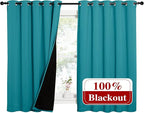 NICETOWN Peacock Teal 100% Blackout Lined Curtains, 2 Thick Layers Completely - Image 2