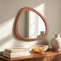 HOMECOOKIN 23 x 19 Asymmetrical Mirror, Irregular Wooden Wall Mirror for Bedroom, Living Room,Entryway– Mid-Century Modern Decorative Mirror, Solid Wood Frame, Pebble Shaped Design (Walnut)