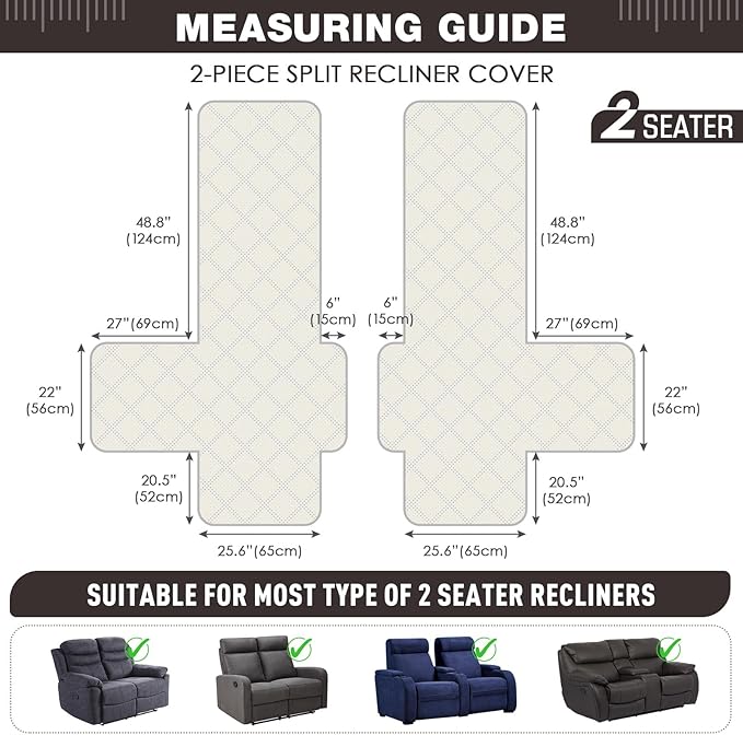 TAOCOCO 100% Waterproof Loveseat Recliner Cover, Non Slip Split Loveseat Covers - Image 5