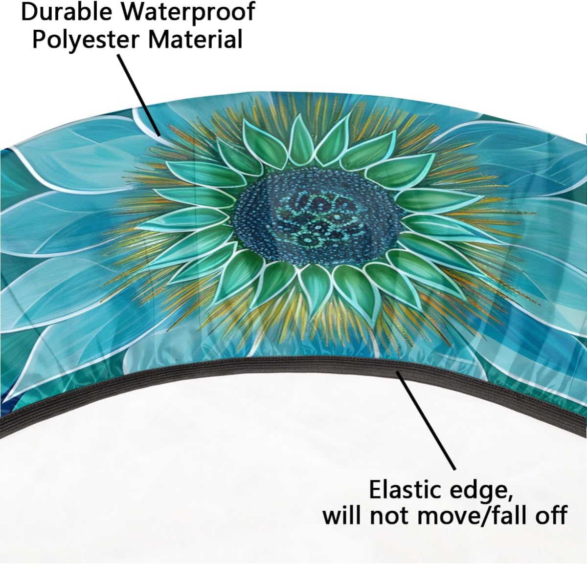 Pardick Teal Flower Round Fitted Tablecloth Mandala Floral Round Table Cover with Elastic Waterproof Wipeable Circle Outdoor Table Cloths for Party Patio Kitchen Decor Fit 40"-44" Tables Pad