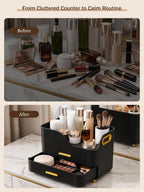 Large Makeup Organizer for Vanity, Bathroom Countertop, Black