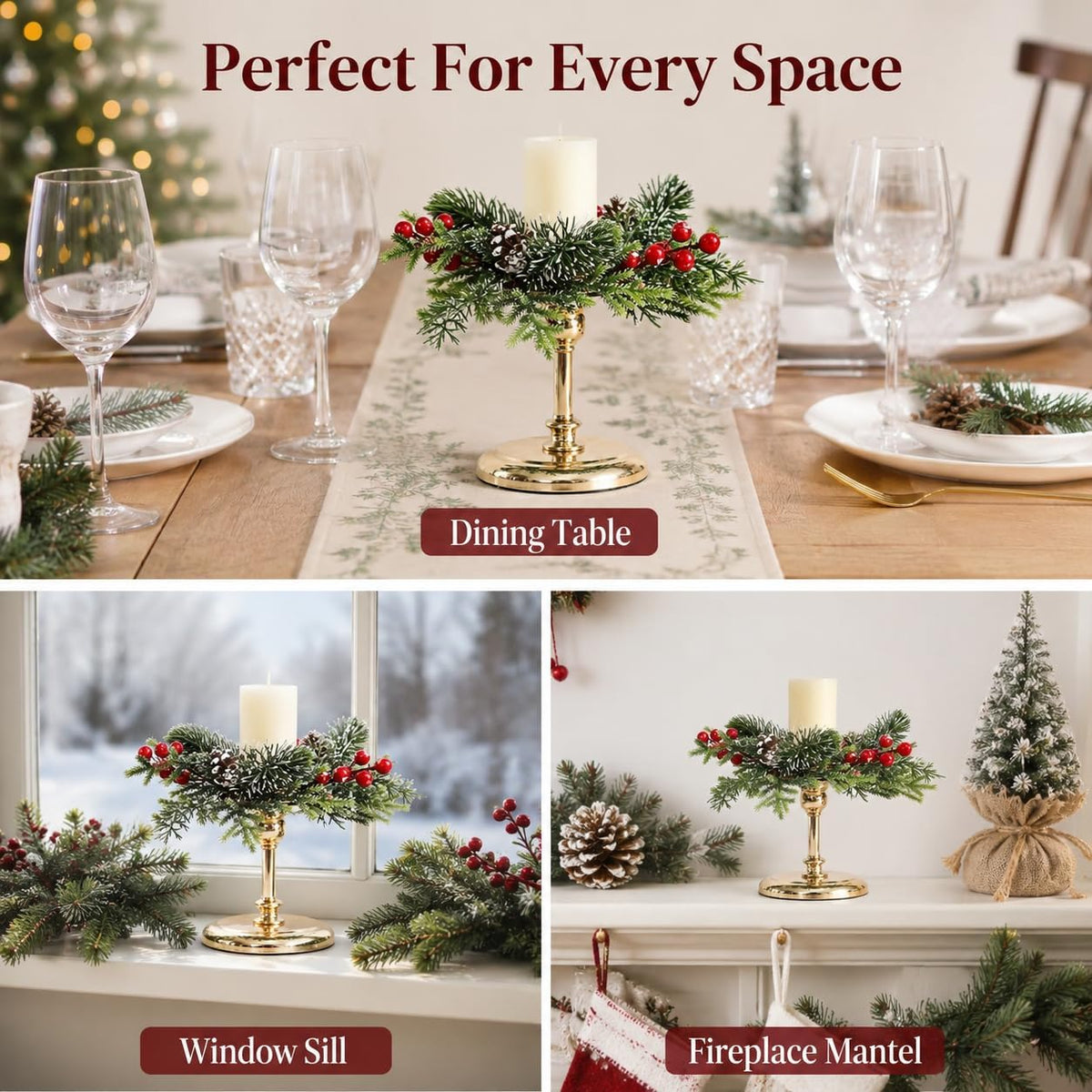 4 Pack Candle Ring Wreath for Table Centerpiece Farmhouse Decor