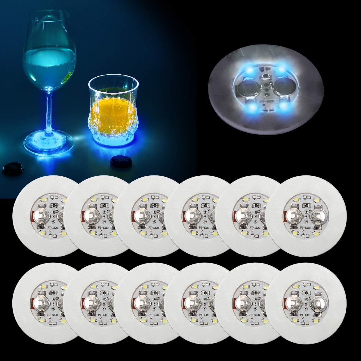 AHIIER 12 PCS Led Coasters for Drink, Bar Coaster Led Bottle Sticker Lights