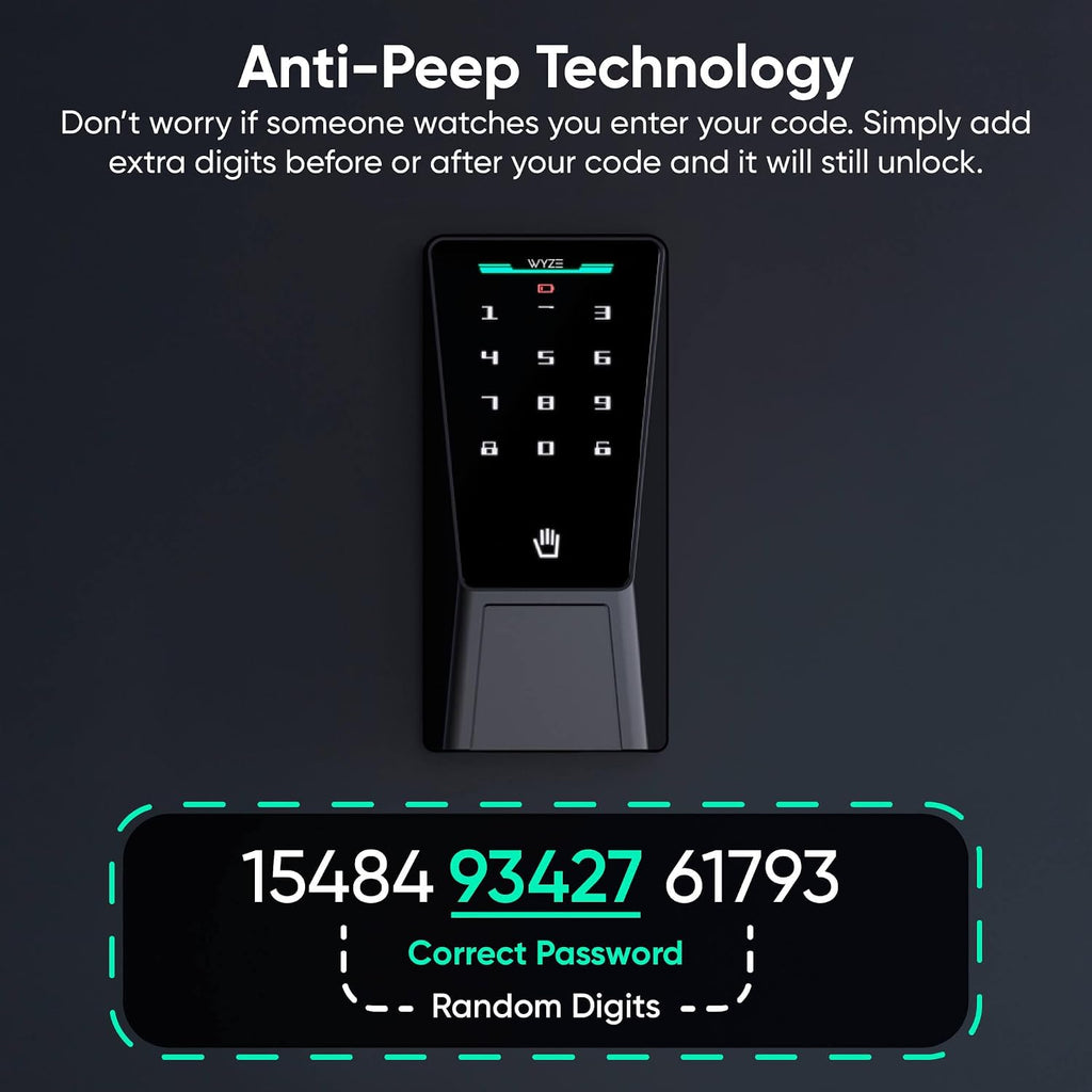 Wyze Palm Lock, Smart Door Lock with Palm Vein Recognition, Keyless Entry Smart Locks for Front Door, Keypad, Auto Lock, Dual Battery, Wi-Fi, Works with Alexa & Google, BHMA, IP53, Mechanical Key