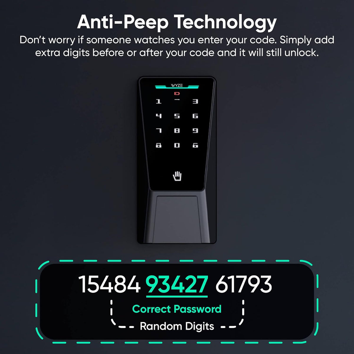Wyze Palm Lock, Smart Door Lock with Palm Vein Recognition, Keyless Entry Smart Locks for Front Door, Keypad, Auto Lock, Dual Battery, Wi-Fi, Works with Alexa & Google, BHMA, IP53, Mechanical Key