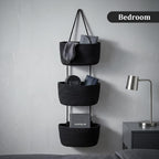 Over the Door Hanging Storage Basket, 3 Tier Wall Organizer Black