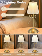 Cordless Table Lamp, Small Gold Bow Night Light, LED Rechargeable