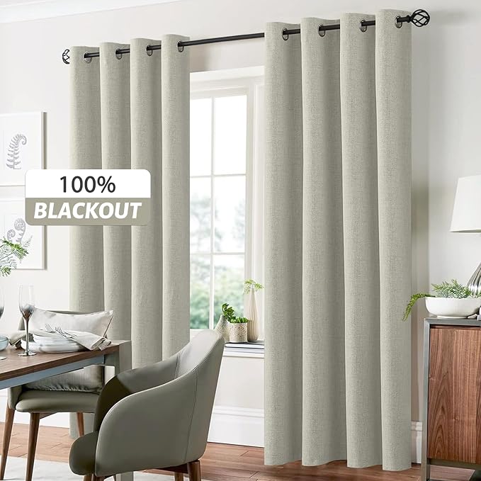 Yakamok Cream Linen Curtains 100% Blackout 63 Inches Long, Room Darkening - Image 7