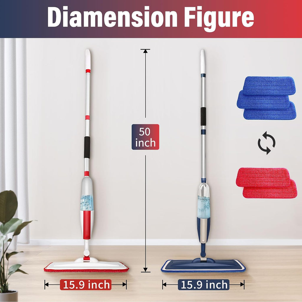 Spray Mop for Floor Cleaning, 2 Pack with Refillable Bottles & Pads