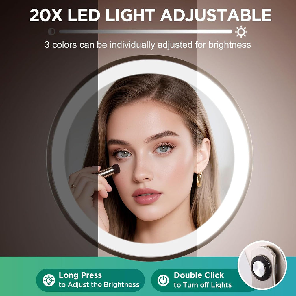 20x Magnifying Mirror with Light-Brushed Nickel