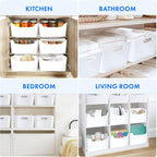 FINESSY White Plastic Storage Bins for Pantry with Handle 2 Pack White Bins