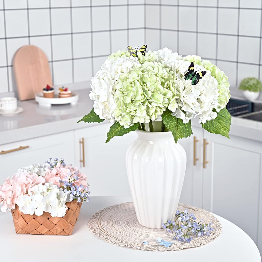 Waipfaru 21" Real Touch Hydrangea Artificial Flowers with Long Stem & Leaves, Full Latex Faux Hydrangea Flowers for Home Decor Party Floral Arrangements Wedding Bouquets Centerpieces, Green 3Pcs