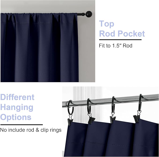 Simplebrand Ava Navy Blue Short 36 Inches Blackout Curtain 2 Panels Set - Image 4