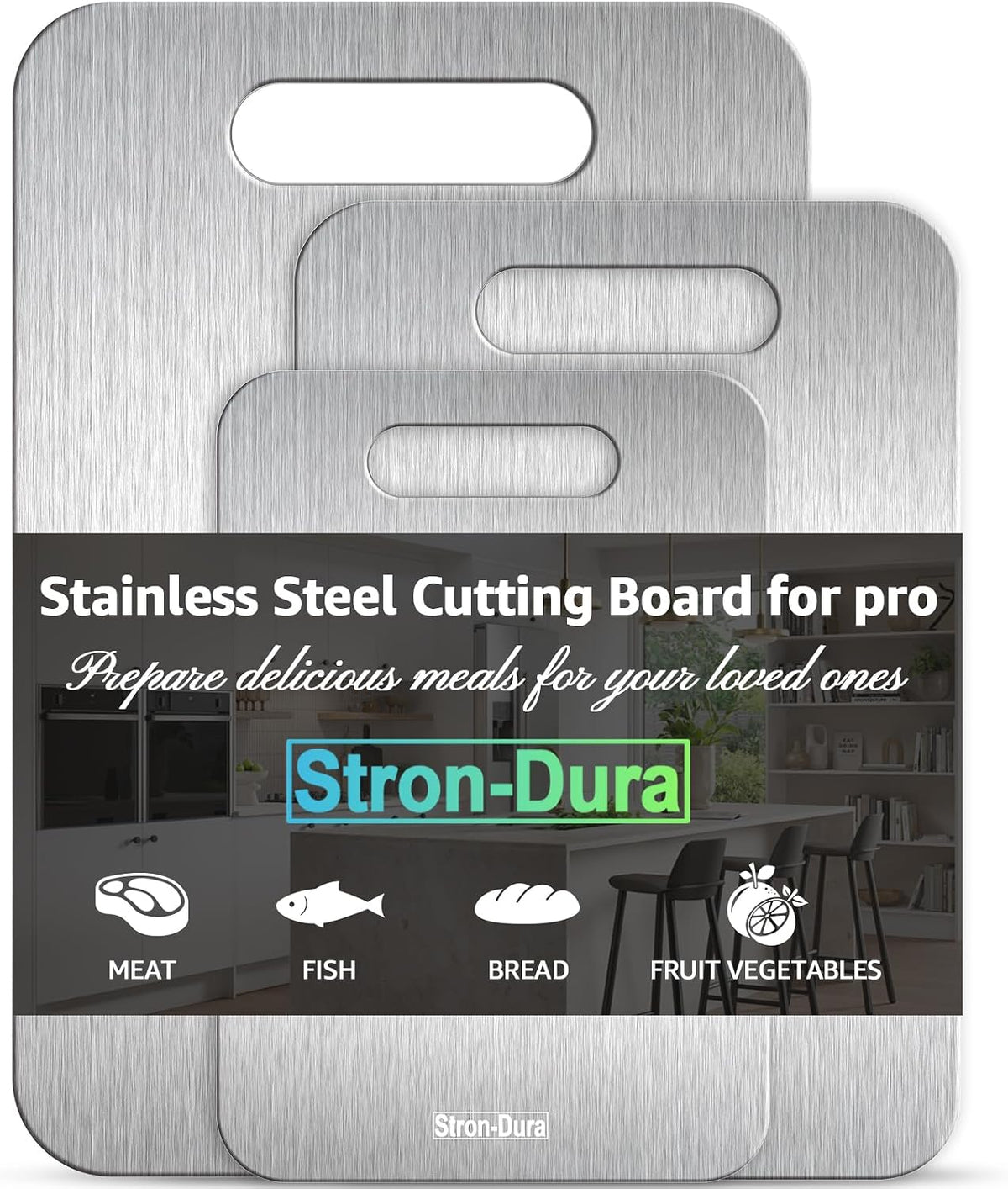 Stron-Dura Small Stainless Steel Cutting Board for Kitchen, 11.5" x 8" Food Safe Metal Chopping Board, Dishwasher Safe, Double Sided Odorless, Cutting Board for Meat Veggies Camping
