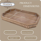 Hrastany Wood Rustic Serving Tray with Beads, Farmhouse Brown Decorative Tray for Table Centerpiece, Christmas Wedding Halloween Home Decor