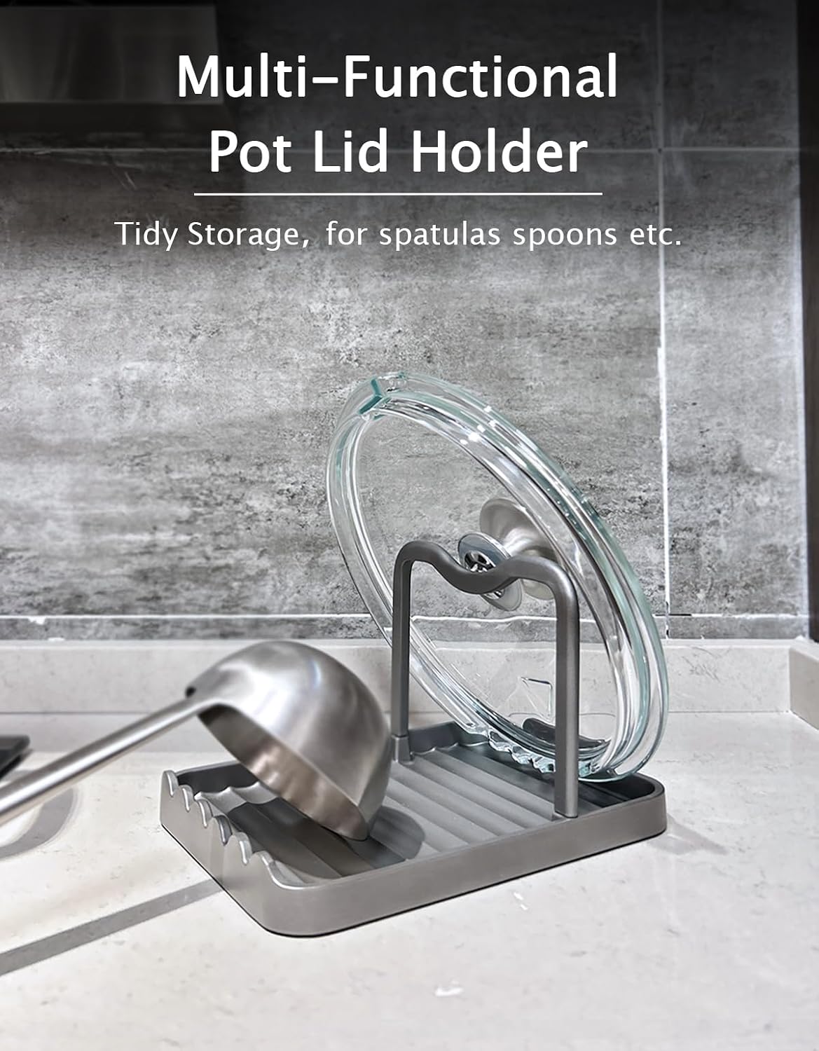 Anti-Rust Metal Spoon Rest with Lid Holder While Cooking, Grey