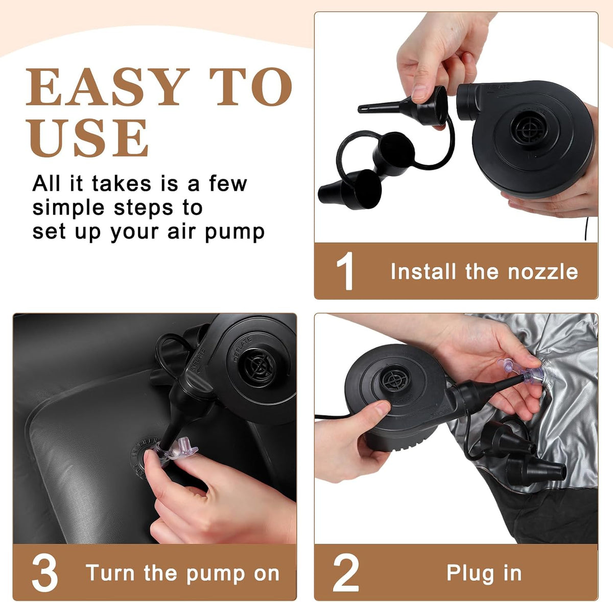 Realspring 9 Pcs Inflatable Bean Bag Chairs, Electric Air Pump, Black